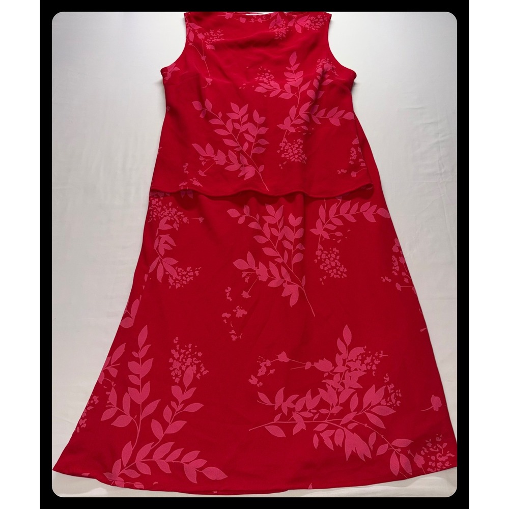 Jones New York Skirt Suit Women 14 Red Floral Sleeveless Maxi Career
